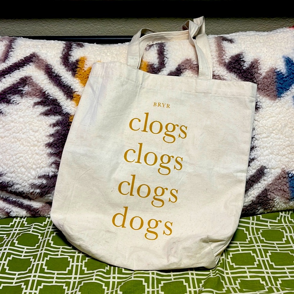 Clogs clogs clogs dogs reusable tote bag